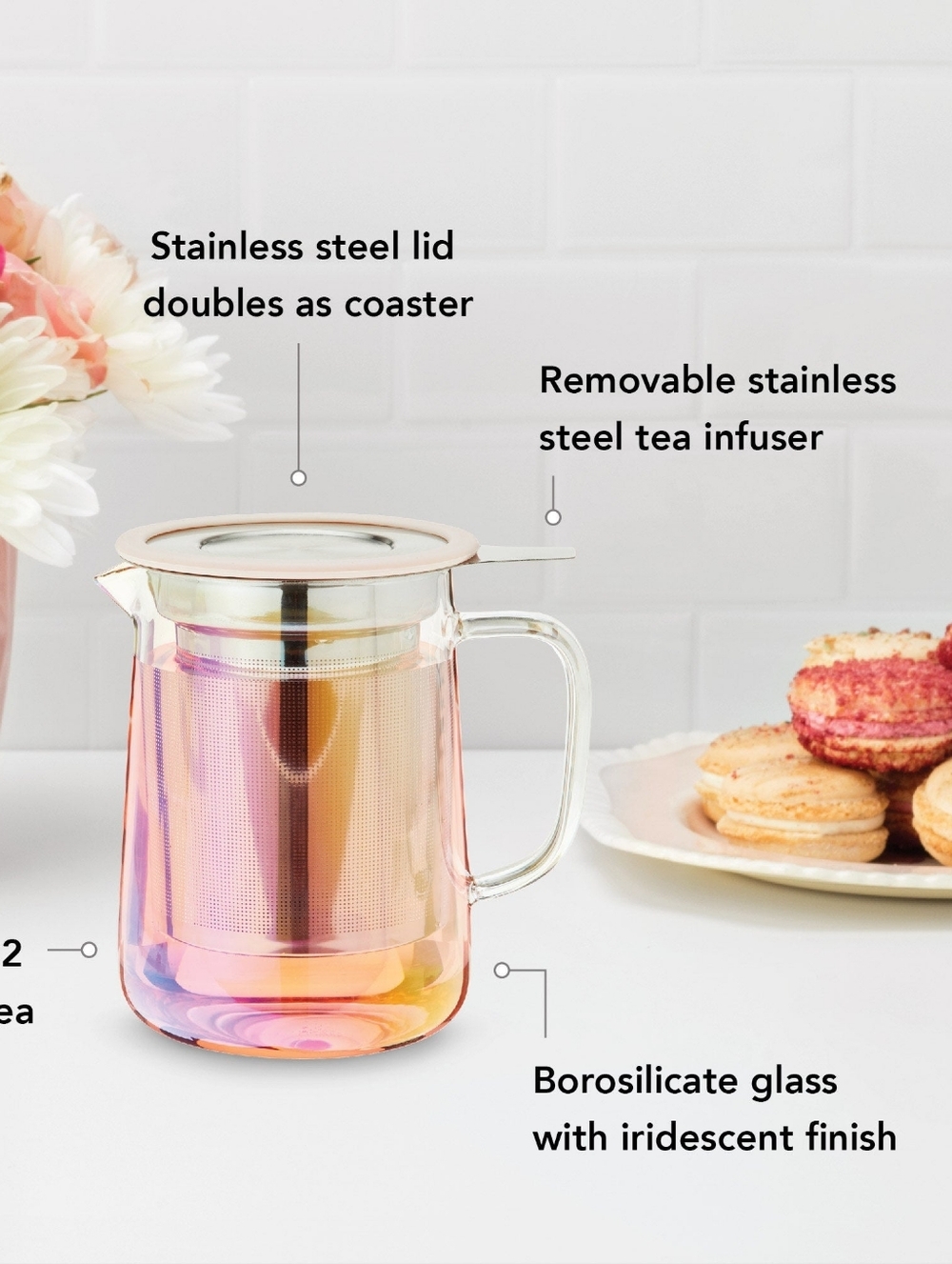 Pinky Iridescent Glass Teapot with Stainless Steel Infuser